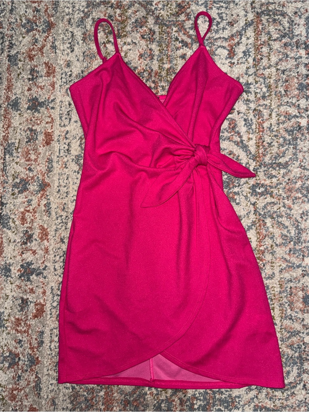 Lily Rose Hot Pink Tie-Waist Spaghetti Strap Mini Dress